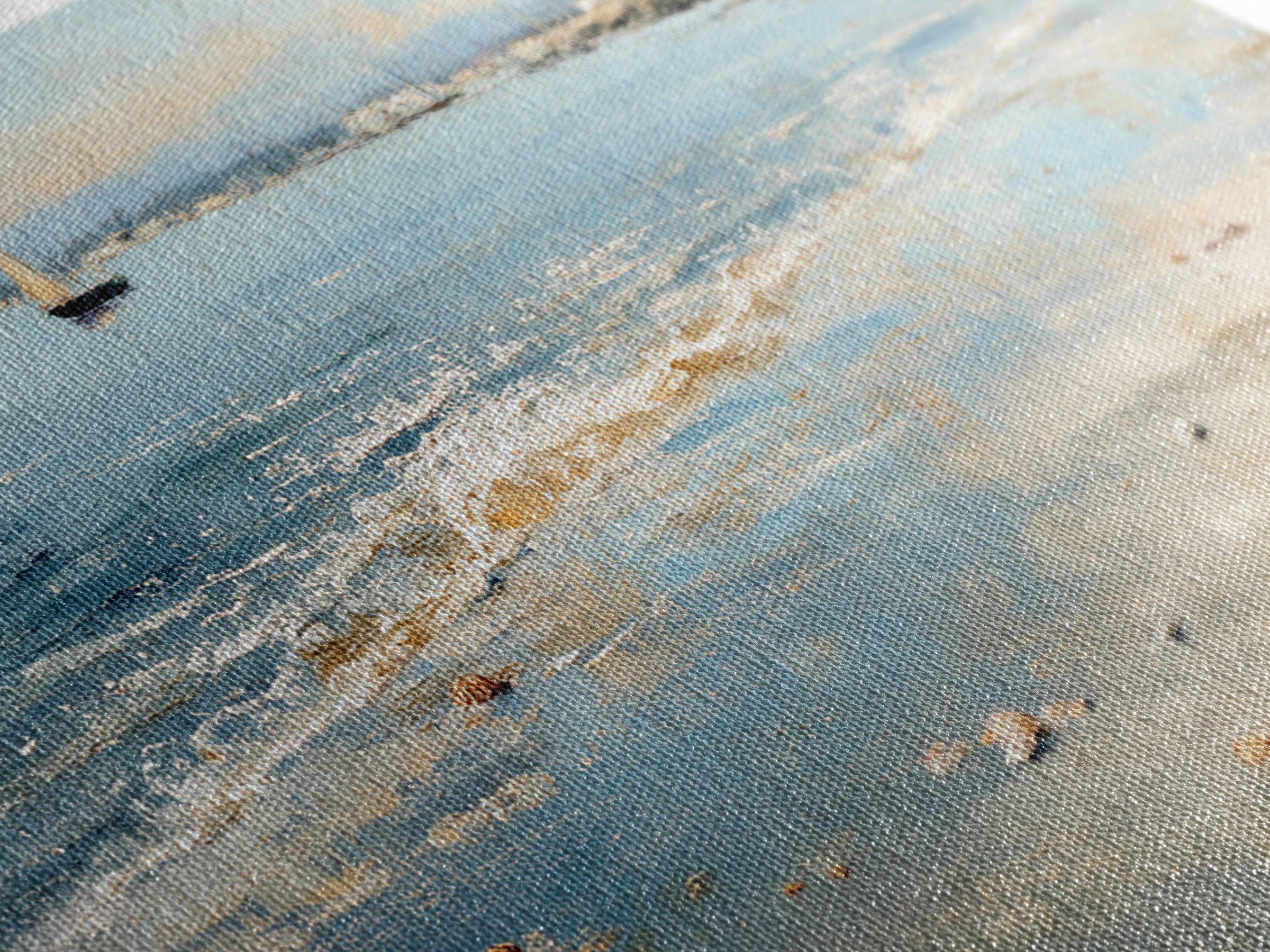 Foggy Harbor with Distant Boats Framed Canvas Print, Coastal Art, Beach Wall Art, Coastal Decor, Oil Painting, Coastal, COA-3x2-40