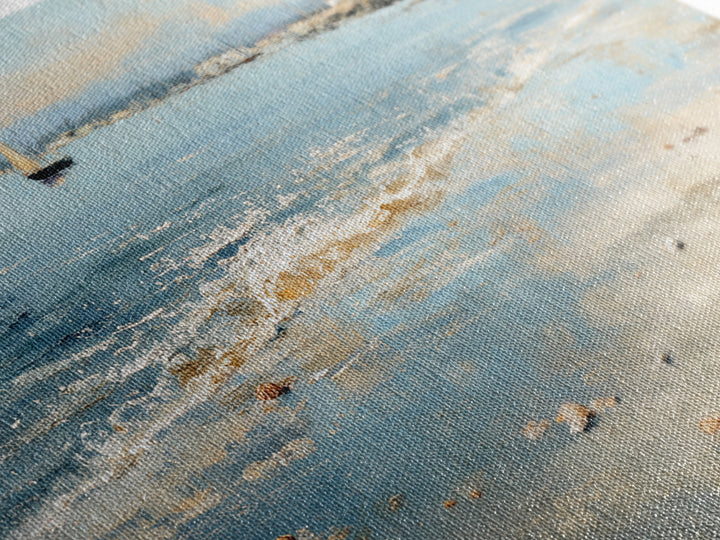 Foggy Harbor with Distant Boats Framed Canvas Print, Coastal Art, Beach Wall Art, Coastal Decor, Oil Painting, Coastal, COA-3x2-40
