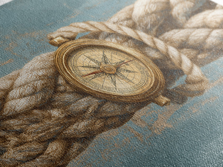 Weathered Nautical Rope and Brass Compass Canvas Print, Coastal Art, Oyster Art, Coastal Decor, Abstract Art, Coastal, COA-3x2-43