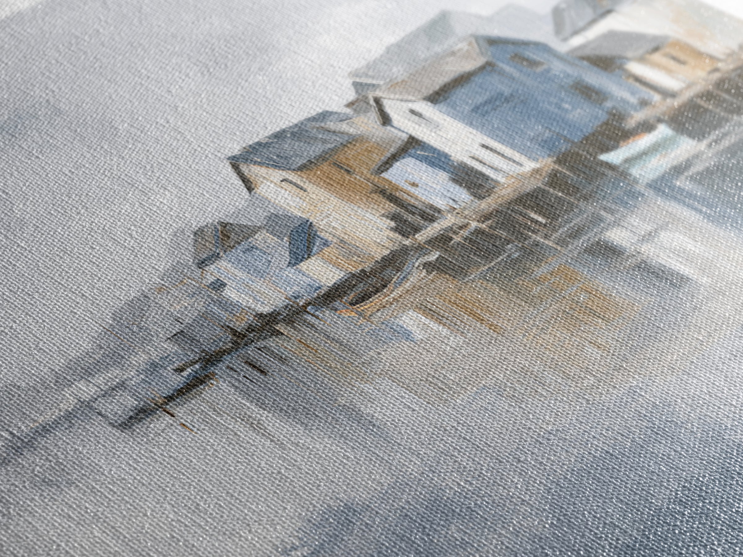 Coastal Village Rooftops Seen from the Sea Canvas Print, Coastal Art, Coastal Decor, Oil Painting, Coastal, Fine Art Print, COA-3x2-61