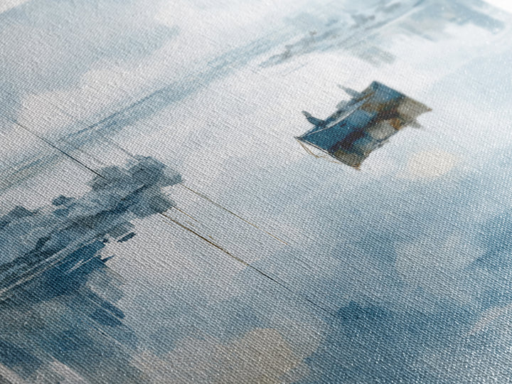 Foggy Harbor with Distant Boats Framed Canvas Print, Coastal Art, Gallery Decor, Coastal Decor, Abstract Art, Coastal, COA-3x2-64