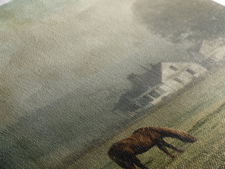 Rolling Pasture with Grazing Horses at Sunrise Framed Canvas Print, Country Art, Farmhouse Wall Art, Farmhouse Decor, Country, COU-1x1-1