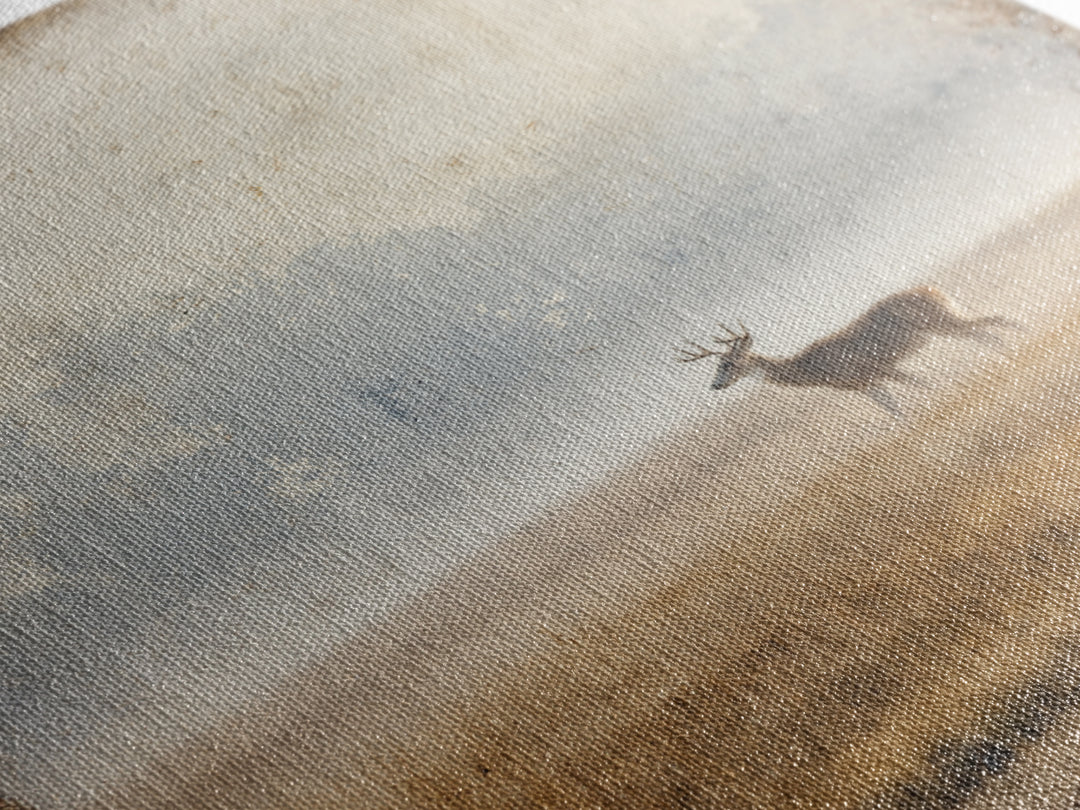 Deer Crossing a Misty Morning Field Framed Canvas Print, Country Art, Large Wall Art, Farmhouse Decor, Fine Art, Country, COU-1x1-11