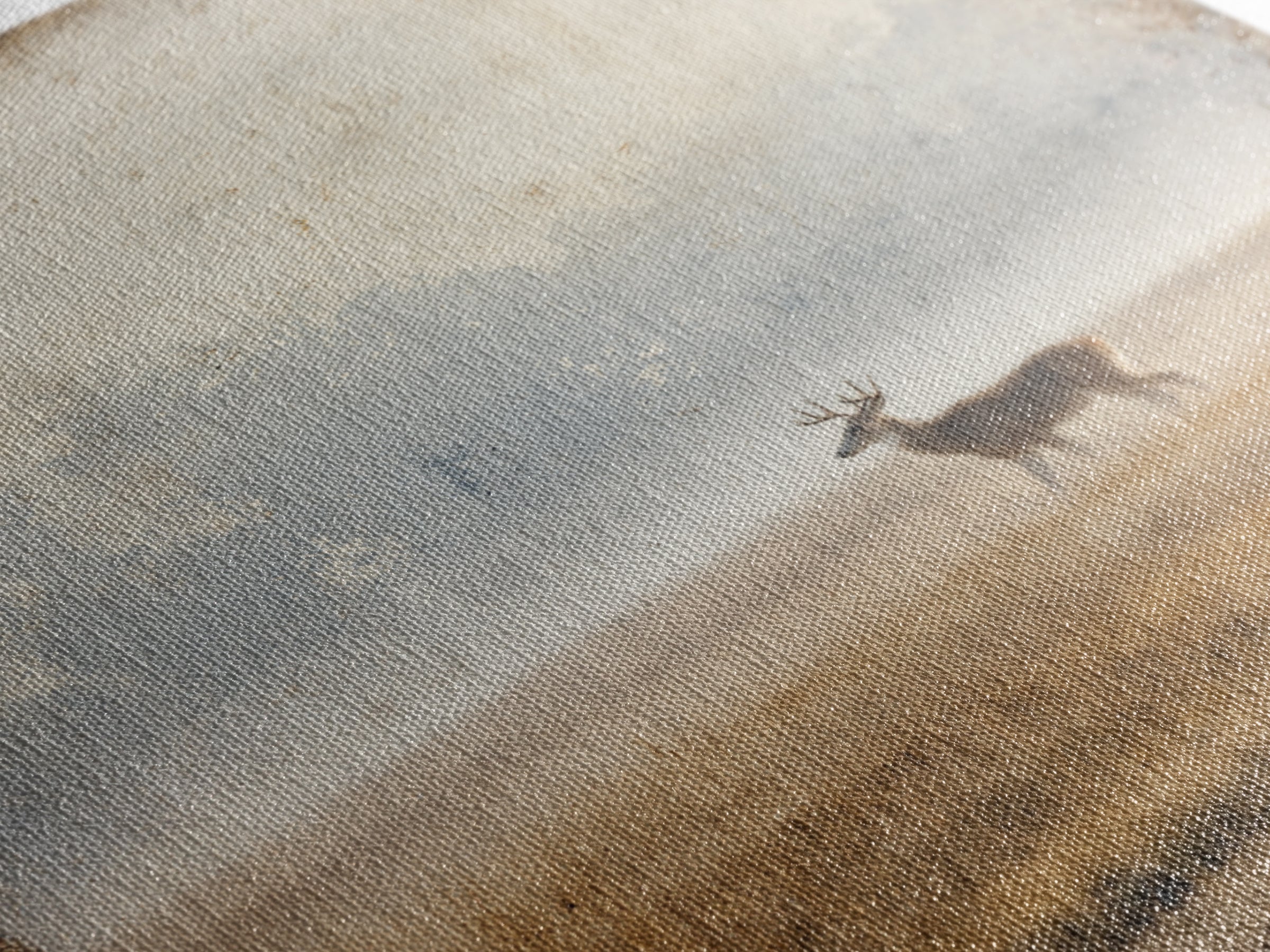 Deer Crossing a Misty Morning Field Framed Canvas Print, Country Art, Large Wall Art, Farmhouse Decor, Fine Art, Country, COU-1x1-11