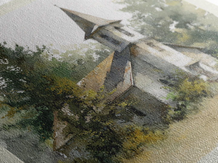 Country Church Steeple Beyond Trees Canvas Print, Country Art, Printable Art, Farmhouse Decor, Watercolor Art, Country, COU-1x1-19