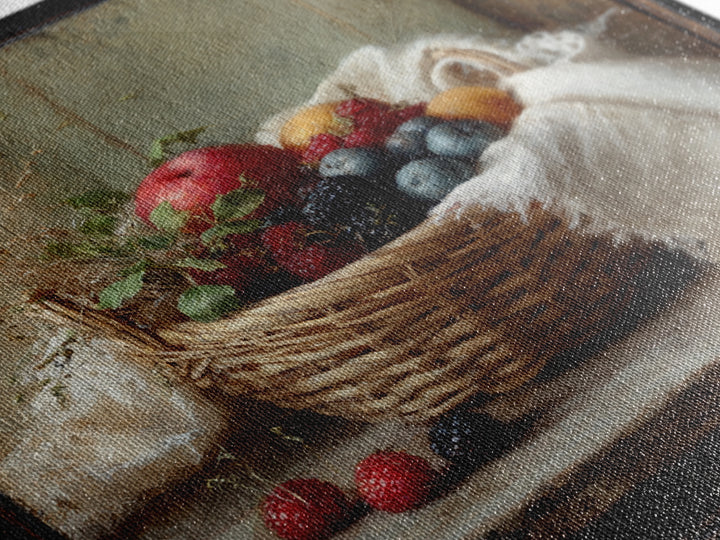 Blackberry Basket with Linen Cloth Framed Canvas Print, Country Art, French Country, Farmhouse Decor, Fine Art, Country, COU-1x1-21