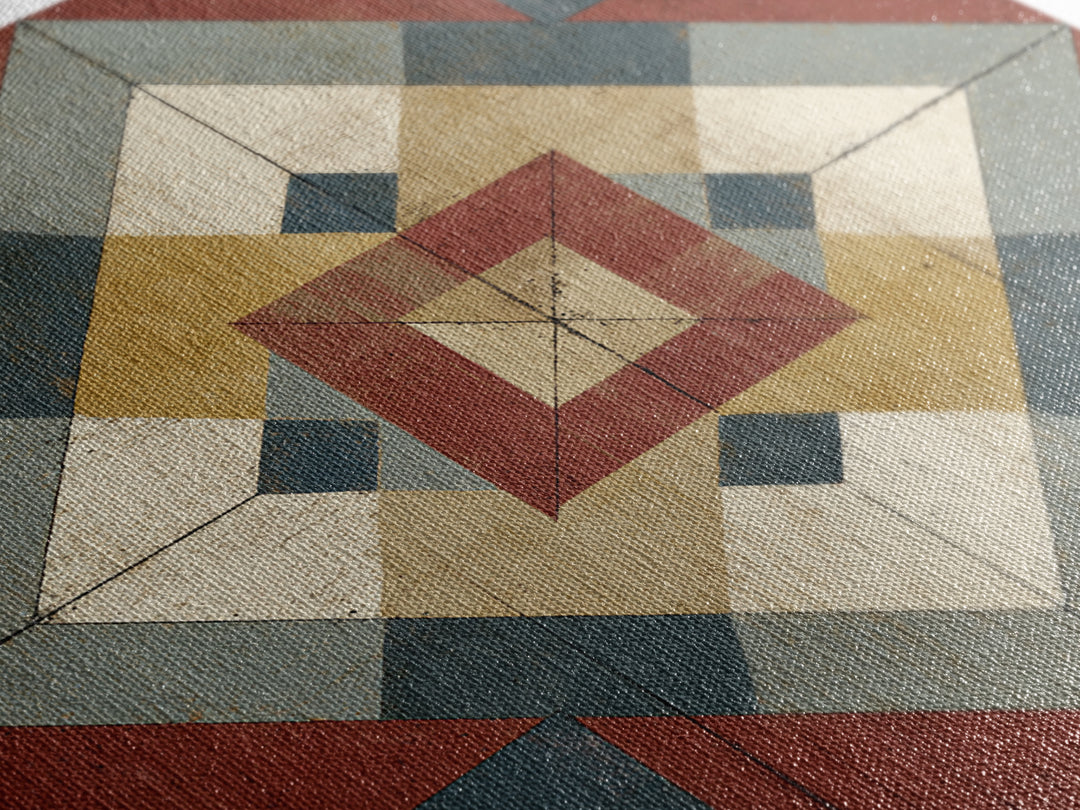 Quilt Geometric Folk Pattern Canvas Print, Country Art, Oil Painting, Farmhouse Decor, Abstract Art, Country, COU-1x1-36