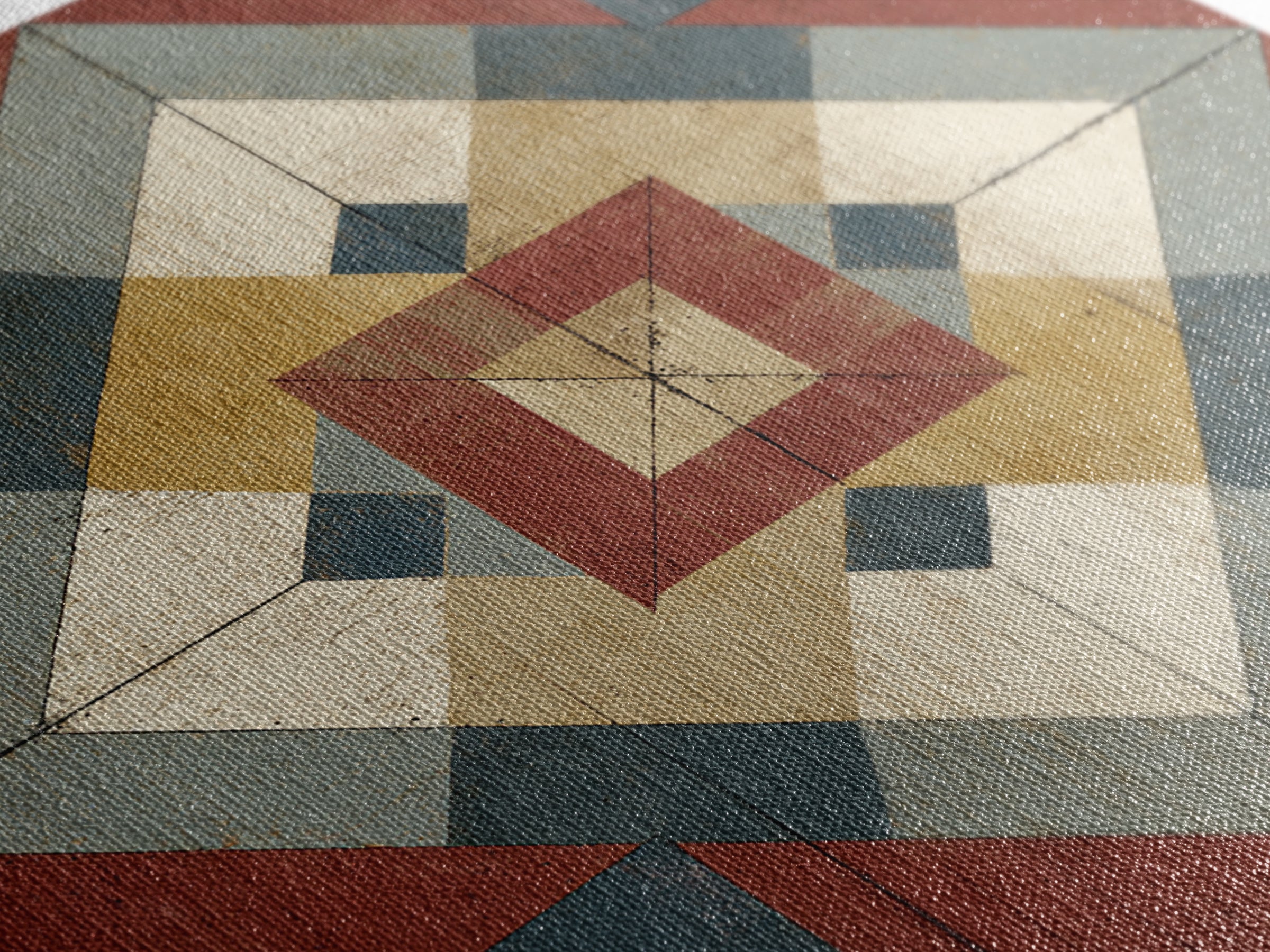 Quilt Geometric Folk Pattern Canvas Print, Country Art, Oil Painting, Farmhouse Decor, Abstract Art, Country, COU-1x1-36