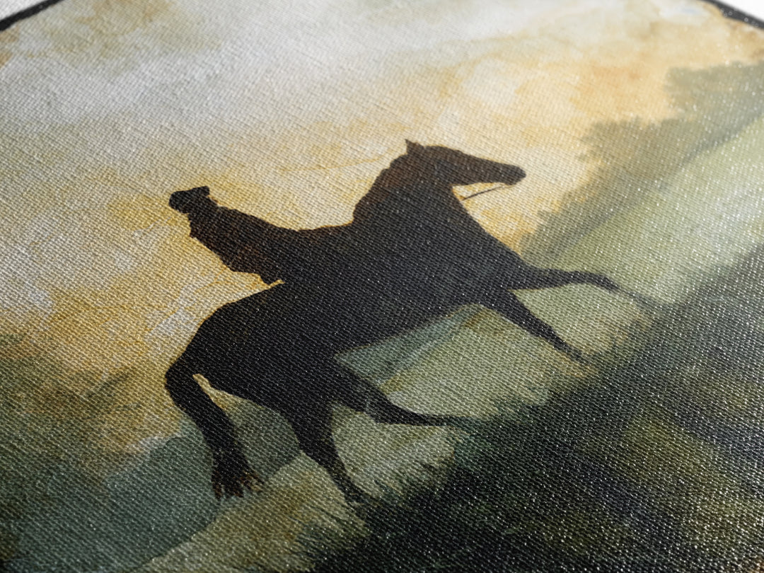 Horse and Rider Silhouette at Dusk Framed Canvas Print, Country Art, Gallery Decor, Farmhouse Decor, Fine Art, Country, COU-1x1-41