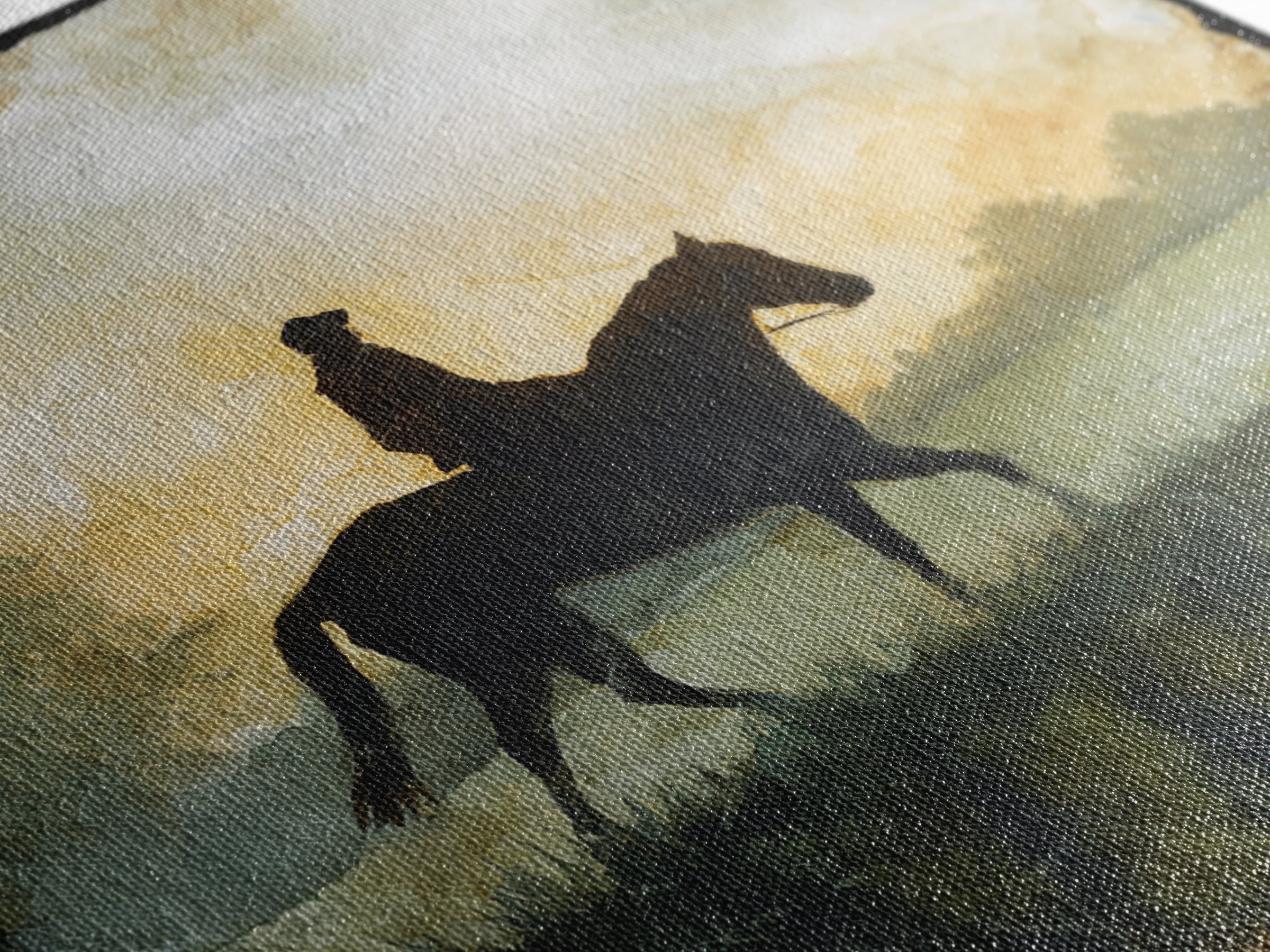 Horse and Rider Silhouette at Dusk Framed Canvas Print, Country Art, Gallery Decor, Farmhouse Decor, Fine Art, Country, COU-1x1-41