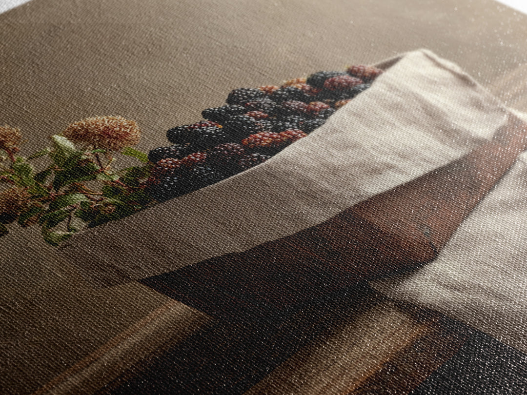Blackberry Basket with Linen Cloth Canvas Print, Country Art, Wall Decor, Farmhouse Decor, Abstract Art, Country, Wall Art, COU-1x1-45
