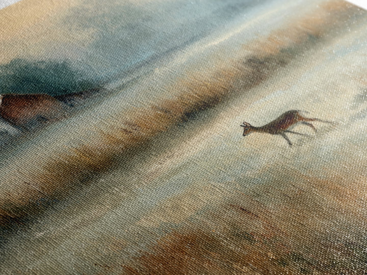 Deer Crossing a Misty Morning Field Canvas Print, Country Art, Landscape Wall Art, Farmhouse Decor, Fine Art, Country, COU-1x1-59