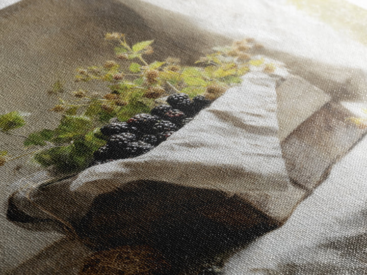 Blackberry Basket with Linen Cloth Canvas Print, Country Art, Wall Decor, Farmhouse Decor, Abstract Art, Country, Wall Art, COU-1x1-69