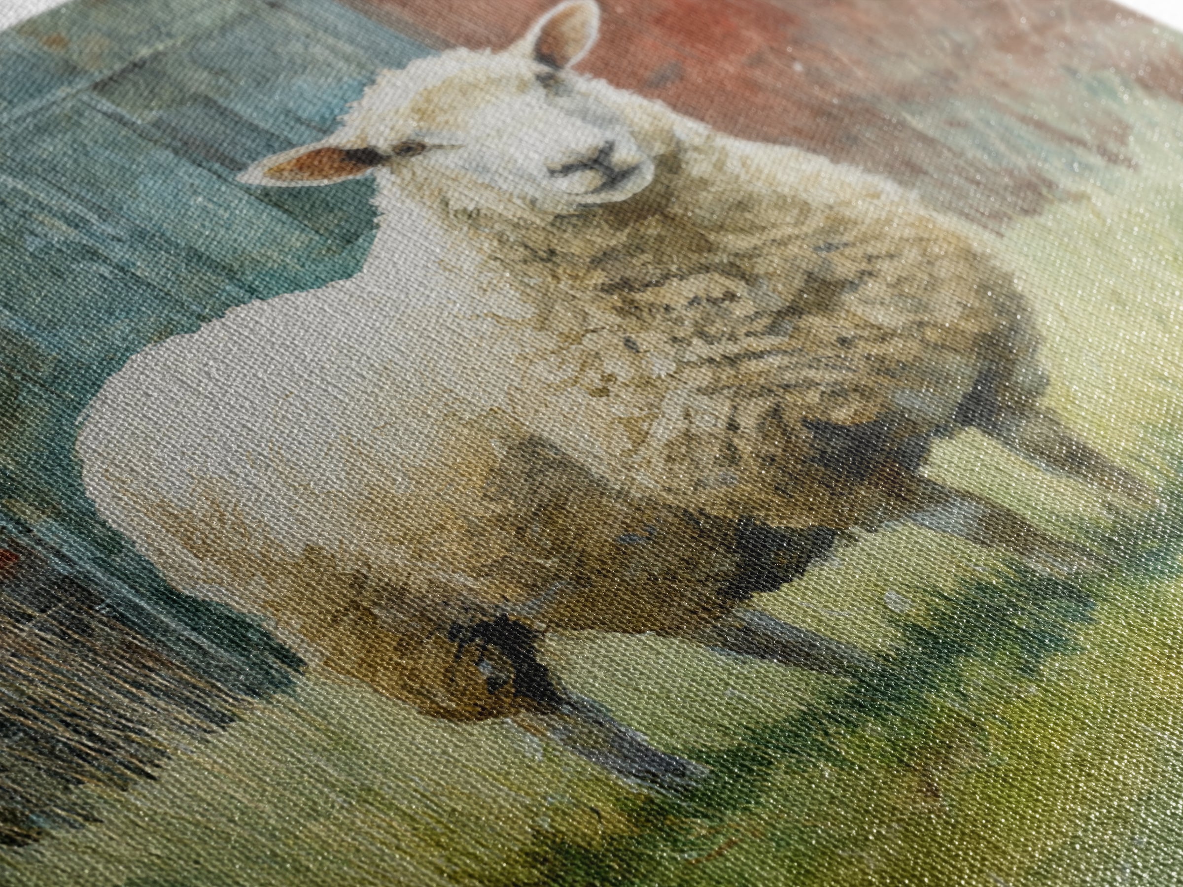 Watercolor Sheep in a Green Pasture Framed Canvas Print, Country Art, French Country, Farmhouse Decor, Fine Art, Country, COU-1x1-71