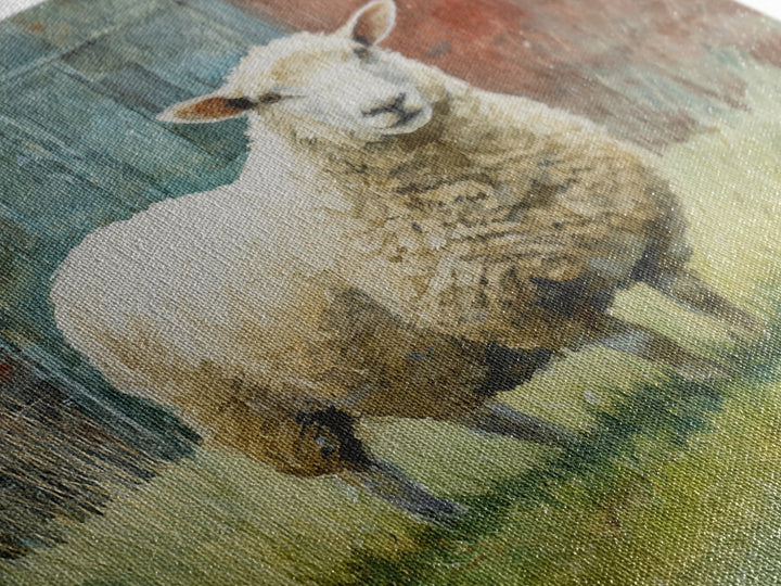 Watercolor Sheep in a Green Pasture Framed Canvas Print, Country Art, French Country, Farmhouse Decor, Fine Art, Country, COU-1x1-71