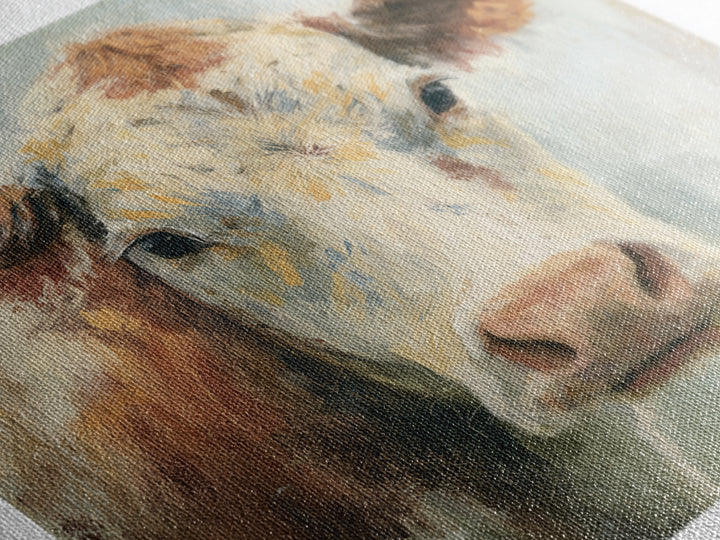 Cow Portrait with Gentle Farmhouse Personality Canvas Print, Country Art, Eclectic Wall Art, Farmhouse Decor, Oil Painting, COU-1x1-76