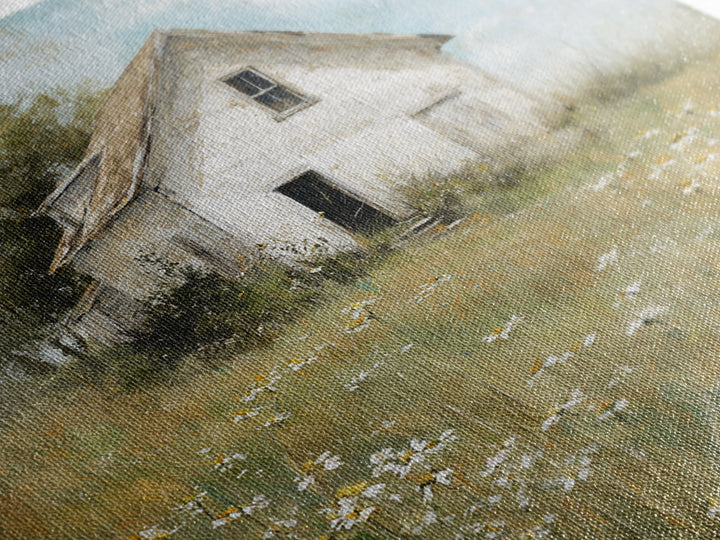 White Farmhouse Surrounded by Tall Grass Canvas Print, Country Art, Wall Decor, Farmhouse Decor, Oil Painting, Country, COU-1x1-82