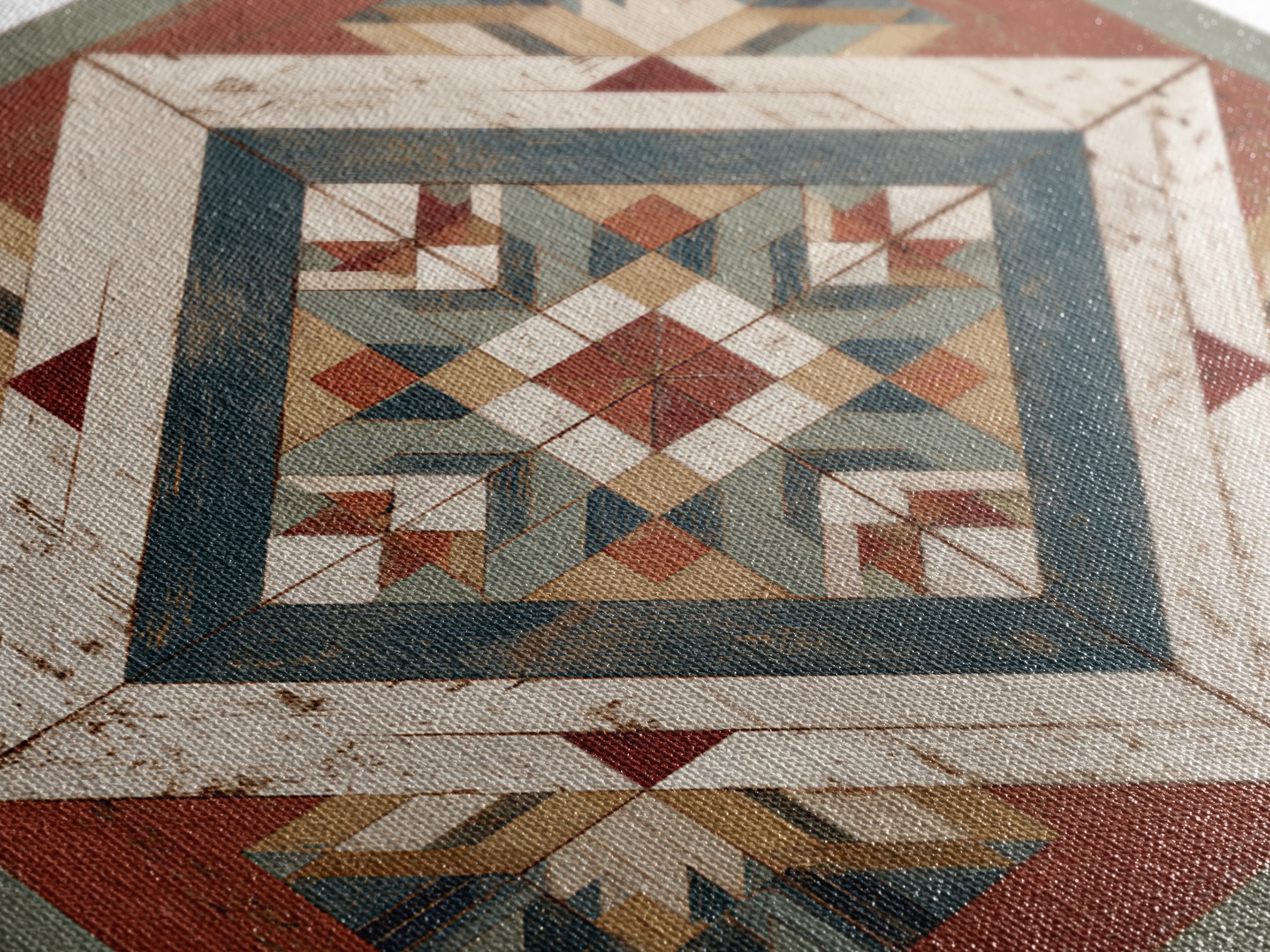 Quilt Geometric Folk Pattern Framed Canvas Print, Country Art, French Country, Farmhouse Decor, Fine Art, Country, Luxury Decor, COU-1x1-84