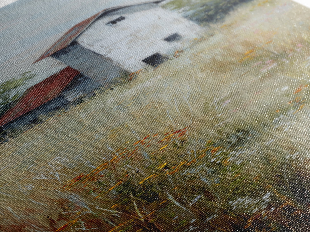 White Farmhouse Surrounded by Tall Grass Canvas Print, Country Art, Floral Wall Art, Farmhouse Decor, Fine Art, Country, COU-1x3-22