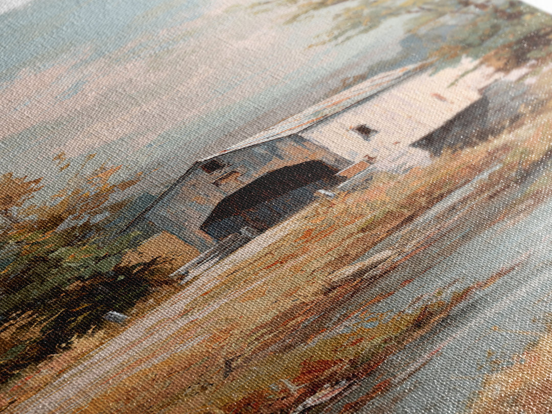 Covered Bridge over a Quiet Creek Canvas Print, Country Art, Digital Prints, Farmhouse Decor, Oil Painting, Country, COU-1x3-27