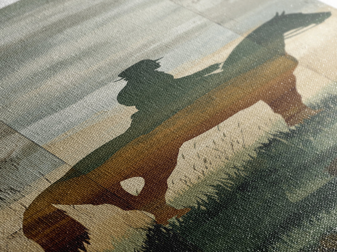 Horse and Rider Silhouette at Dusk Framed Canvas Print, Country Art, Neutral Decor, Farmhouse Decor, Fine Art, Country, COU-1x3-29