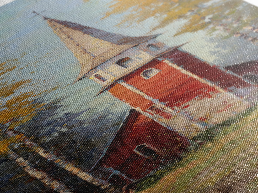 Country Church Steeple Beyond Trees Framed Canvas Print, Country Art, Art Prints, Farmhouse Decor, Watercolor Art, Country, COU-1x3-31