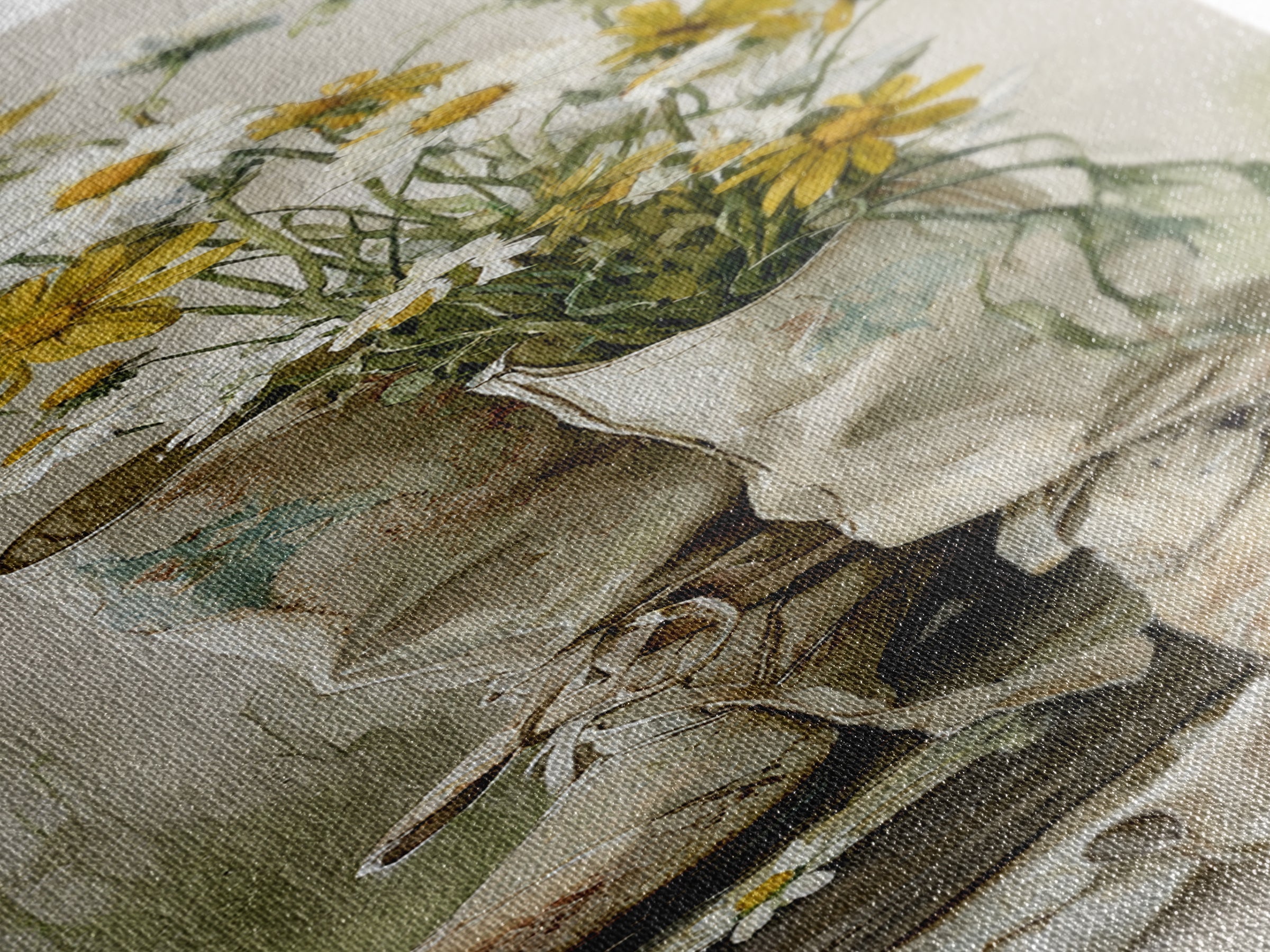 Weathered Boots with Wildflowers Tucked Inside Framed Canvas Print, Country Art, Modern Decor, Farmhouse Decor, Oil Painting, COU-1x3-4