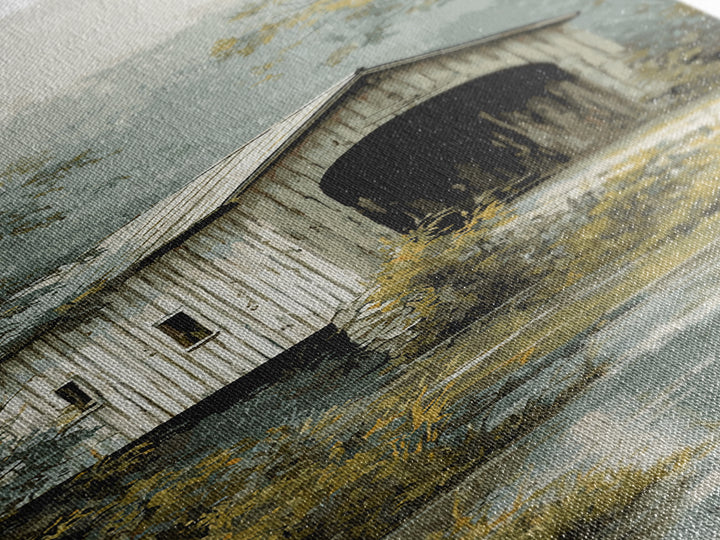 Covered Bridge over a Quiet Creek Canvas Print, Country Art, Farmhouse Decor, Abstract Art, Country, Gallery Wall Art, COU-1x3-51