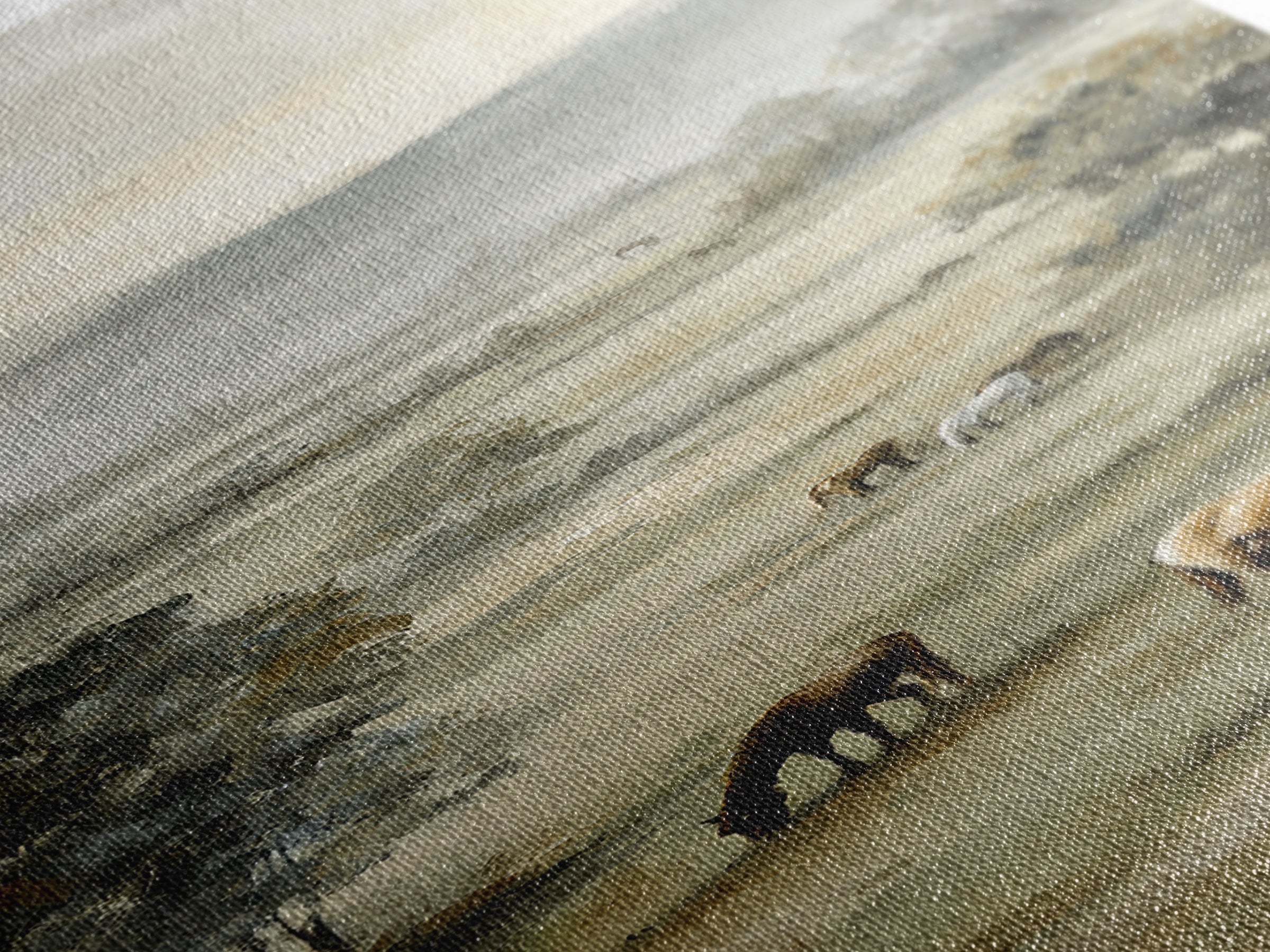 Rolling Pasture with Grazing Horses at Sunrise Framed Canvas Print, Country Art, Textured Painting, Farmhouse Decor, Country, COU-1x3-61