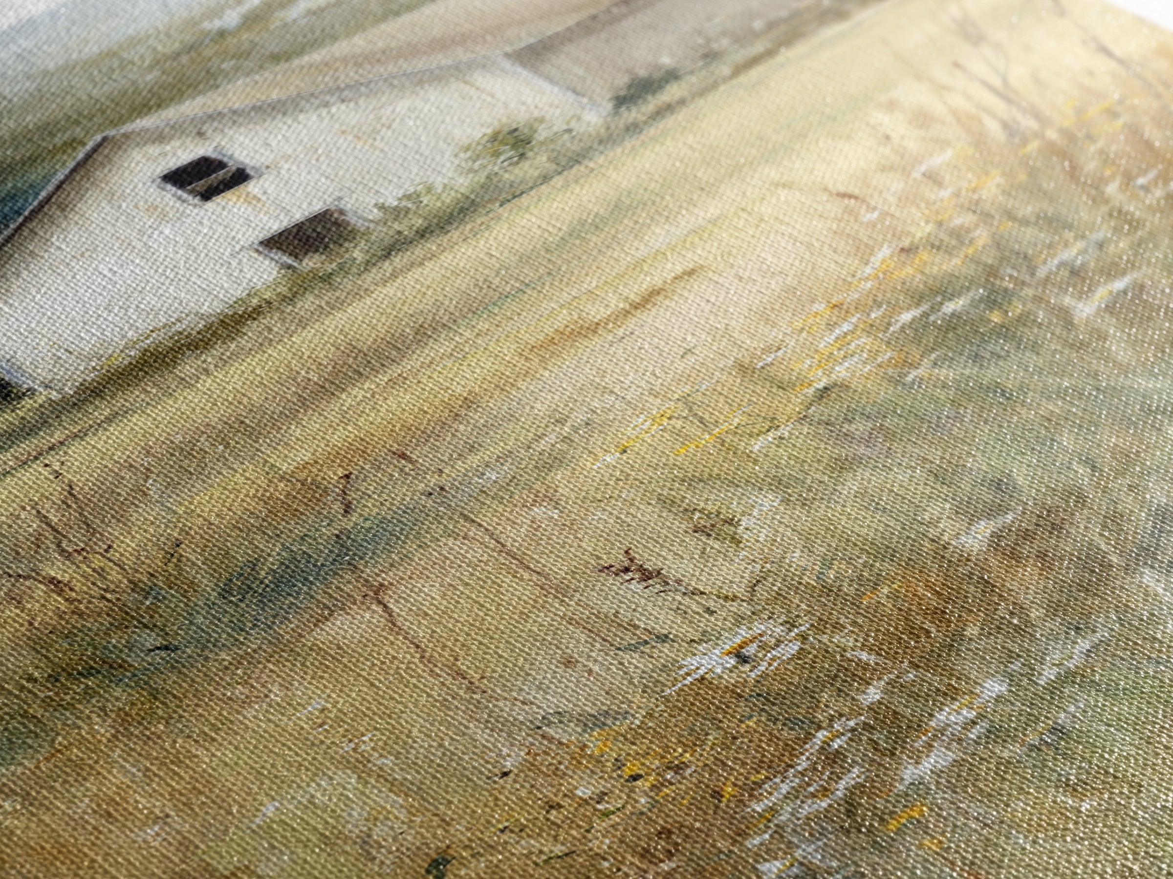 White Farmhouse Surrounded by Tall Grass Framed Canvas Print, Country Art, Gallery Wall Art, Farmhouse Decor, Fine Art, Country, COU-1x3-70