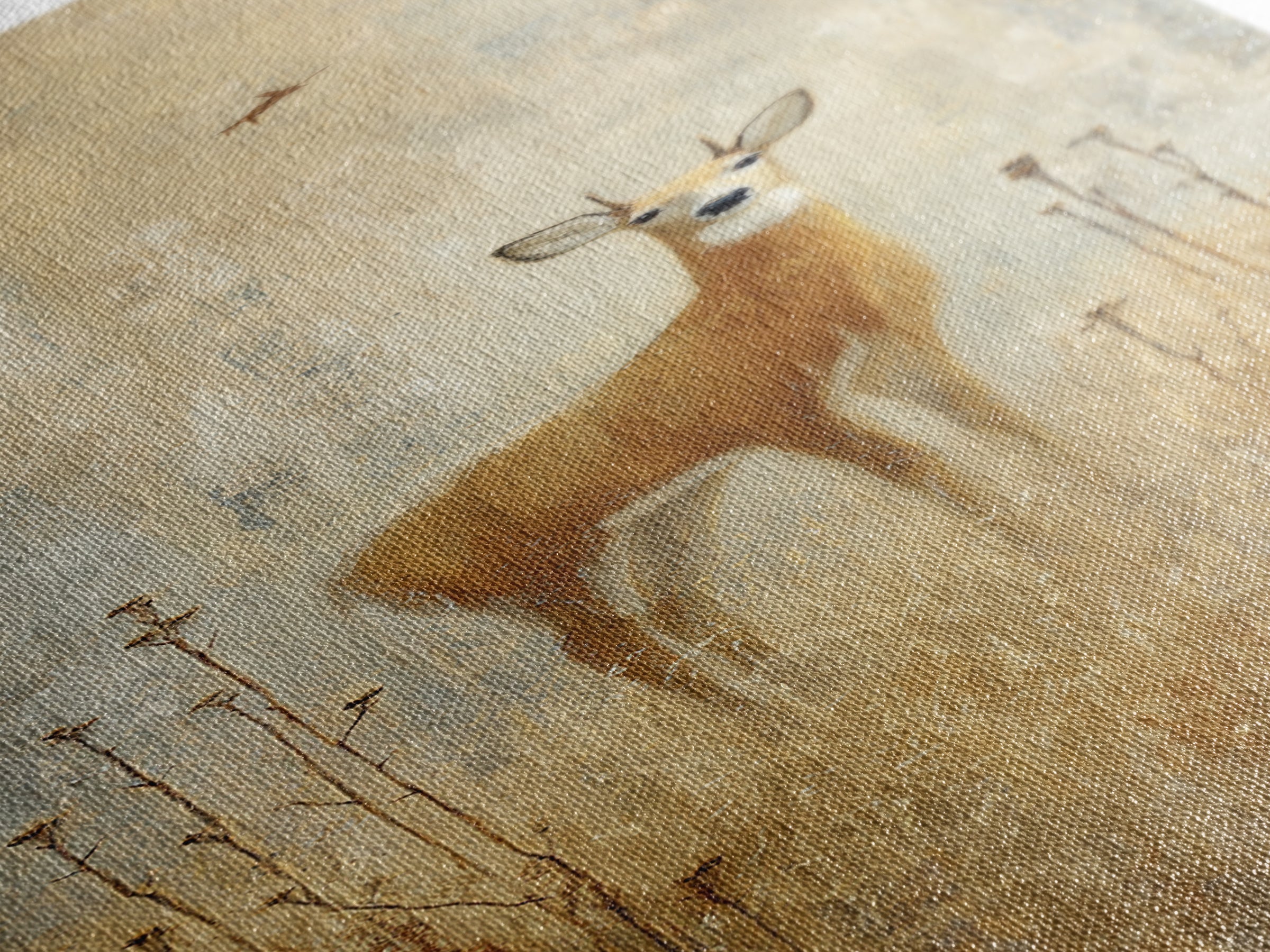 Deer Crossing a Misty Morning Field Framed Canvas Print, Country Art, Farmhouse Wall Decor, Farmhouse Decor, Fine Art, Country, COU-1x3-71