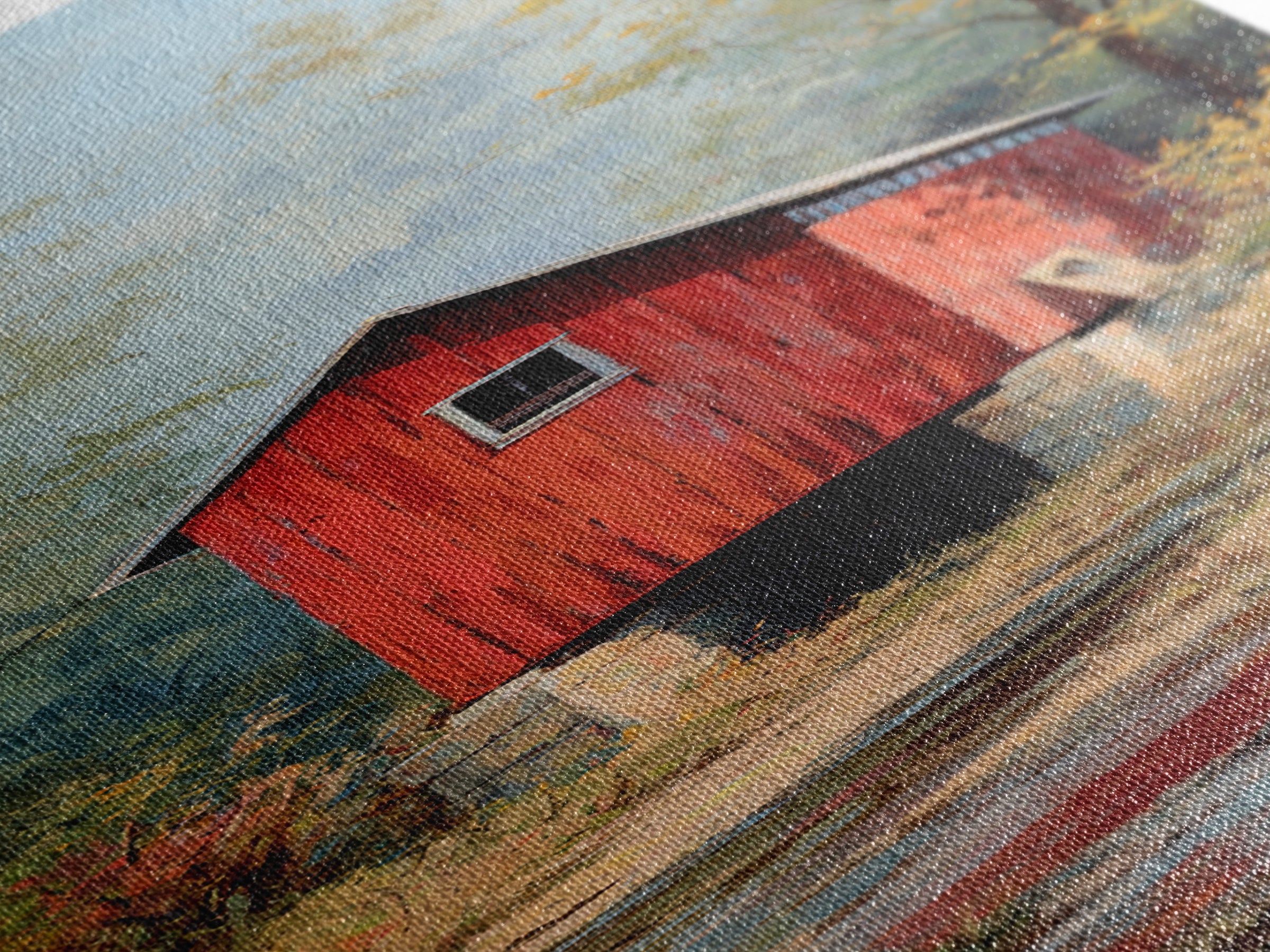 Covered Bridge over a Quiet Creek Framed Canvas Print, Country Art, Digital Art Prints, Farmhouse Decor, Fine Art, Country, COU-1x3-75