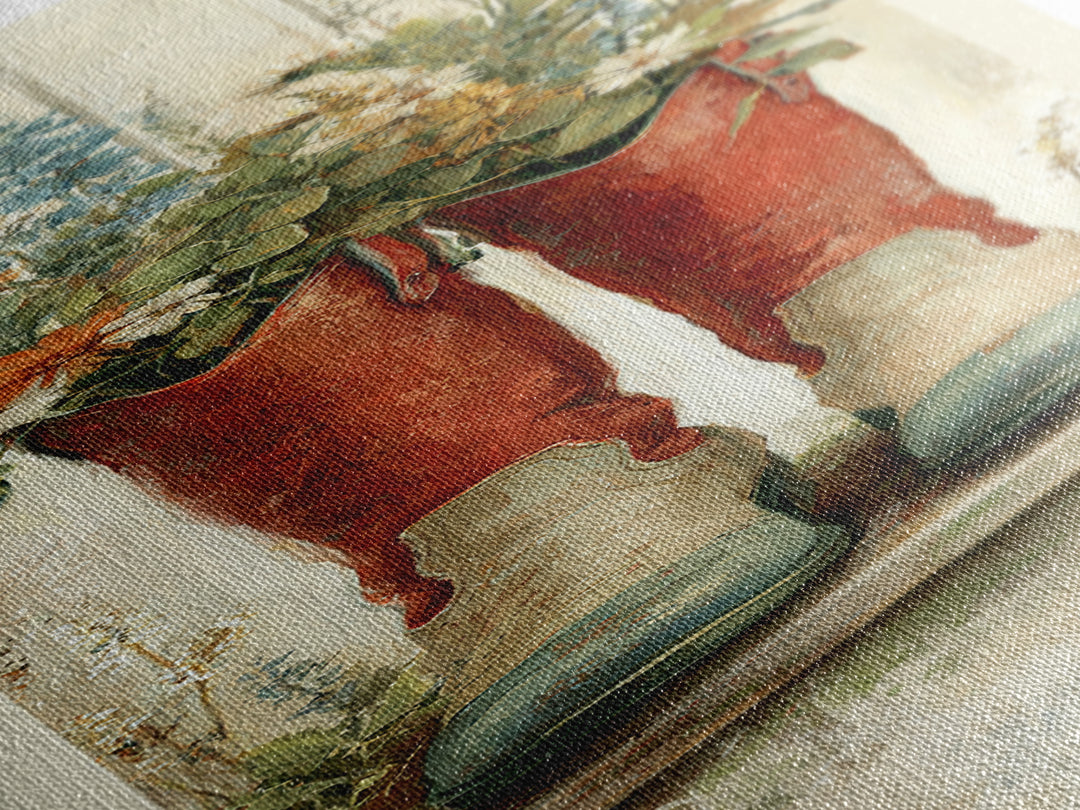 Weathered Boots with Wildflowers Tucked Inside Framed Canvas Print, Country Art, Digital Print, Farmhouse Decor, Country, COU-1x3-76