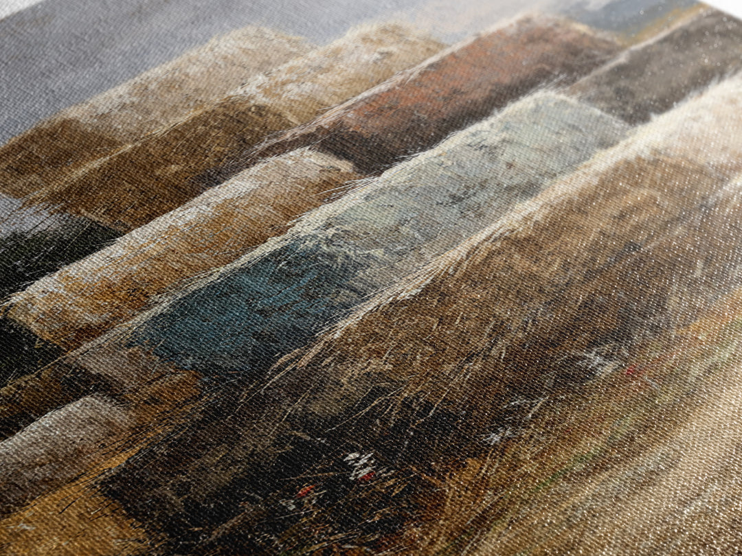 Hay Bales in Late Afternoon Sun Framed Canvas Print, Country Art, Printable Art, Farmhouse Decor, Country, French Country, COU-1x3-80