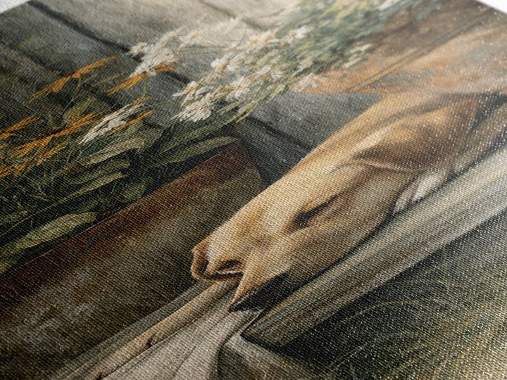 Dog Resting Beside a Porch Flower Pot Canvas Print, Country Art, Gallery Decor, Farmhouse Decor, Fine Art, Country, COU-1x3-82