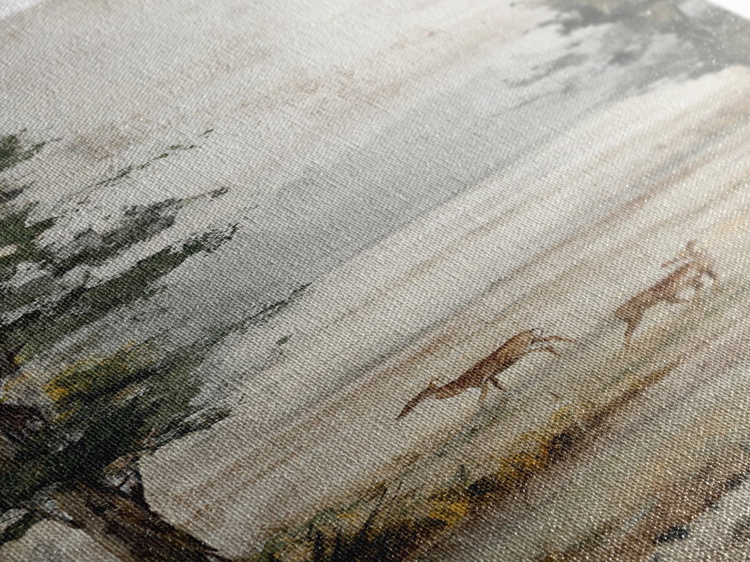 Deer Crossing a Misty Morning Field Canvas Print, Country Art, French Country, Farmhouse Decor, Fine Art, Country, Luxury Decor, COU-1x3-95