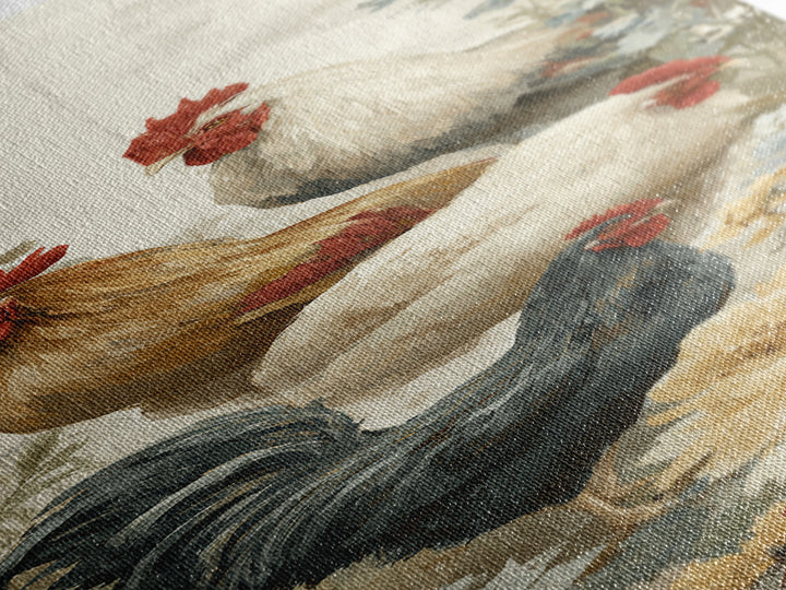 Chickens Pecking Near Garden Flowers Canvas Print, Country Art, Fine Art Print, Farmhouse Decor, Country, Digital Prints, COU-1x3-98