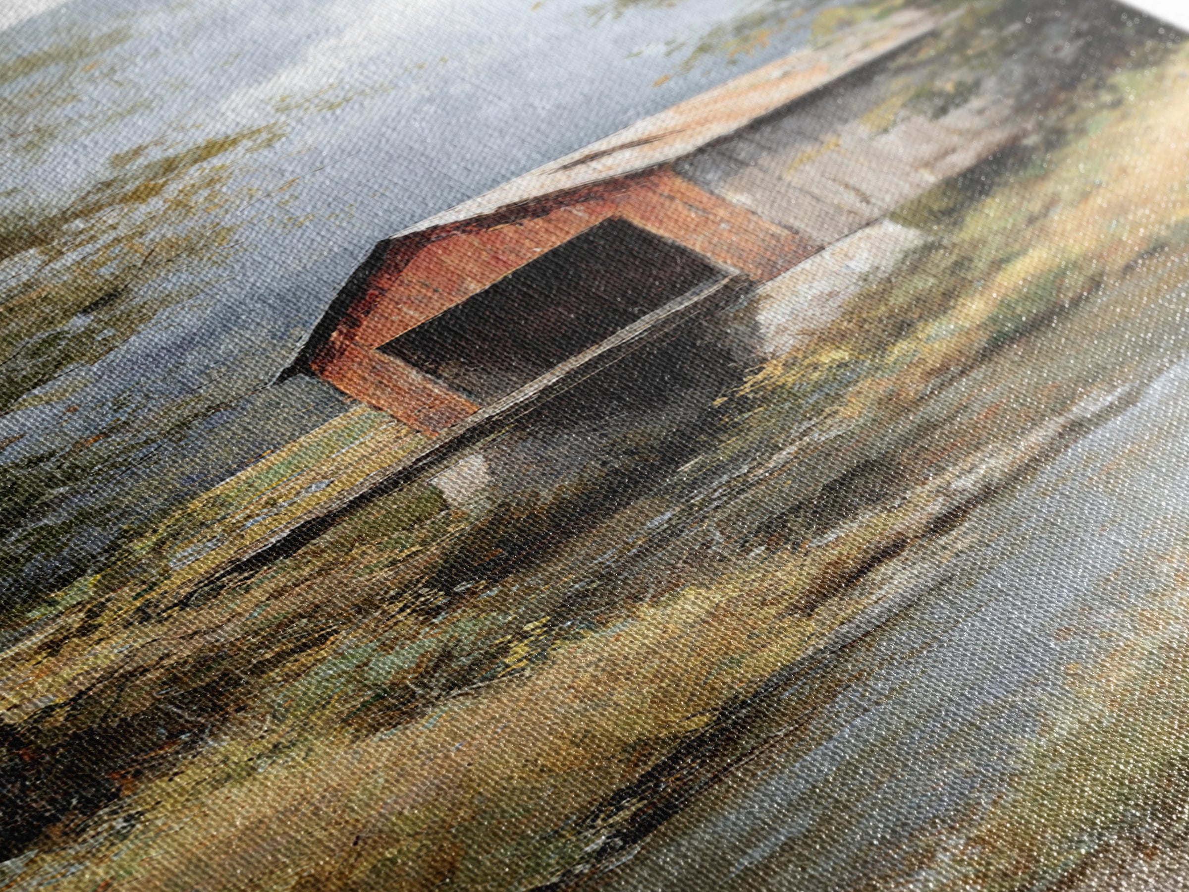 Covered Bridge over a Quiet Creek Canvas Print, Country Art, Farmhouse Wall Art, Farmhouse Decor, Watercolor Art, Country, COU-1x3-99