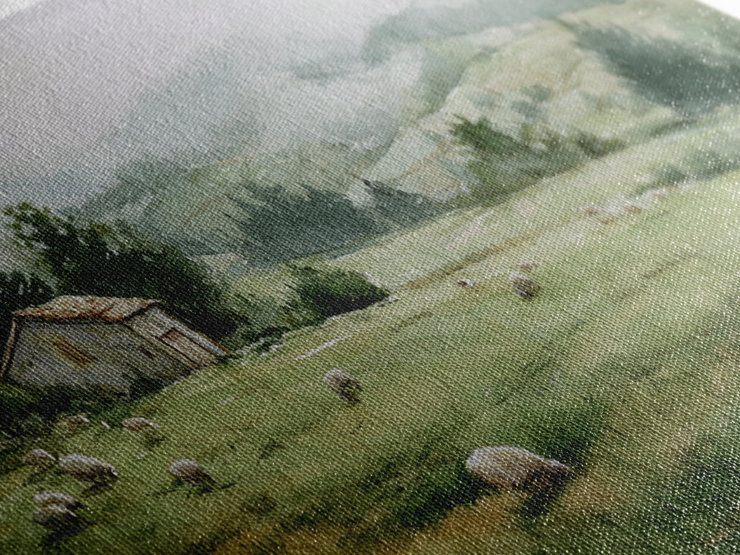 Watercolor Sheep in a Green Pasture Framed Canvas Print, Country Art, French Country, Farmhouse Decor, Fine Art, Country, COU-2x1-19