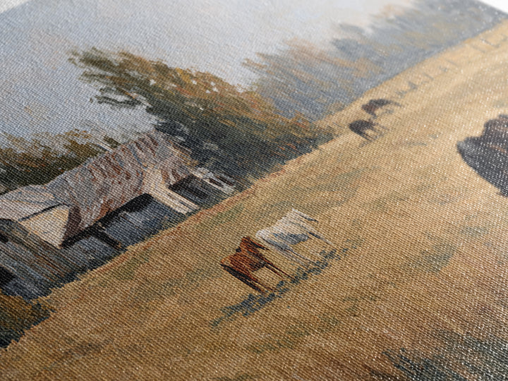 Rolling Pasture with Grazing Horses at Sunrise Canvas Print, Country Art, Wall Art, Farmhouse Decor, Oil Painting, Country, COU-2x1-21