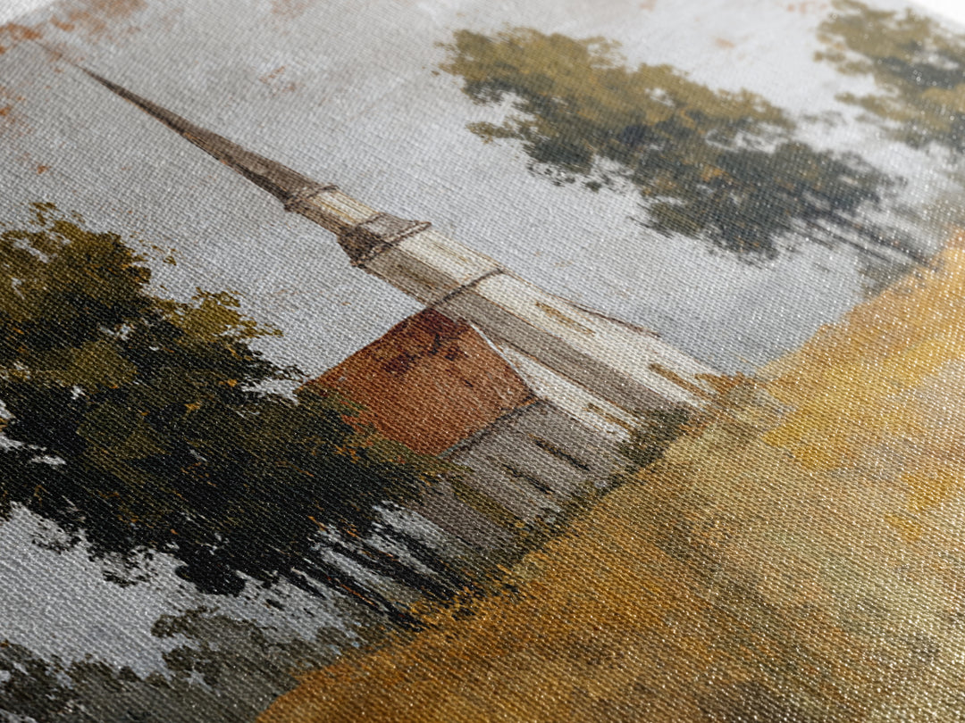 Country Church Steeple Beyond Trees Canvas Print, Country Art, Digital Prints, Farmhouse Decor, Oil Painting, Country, COU-2x1-39