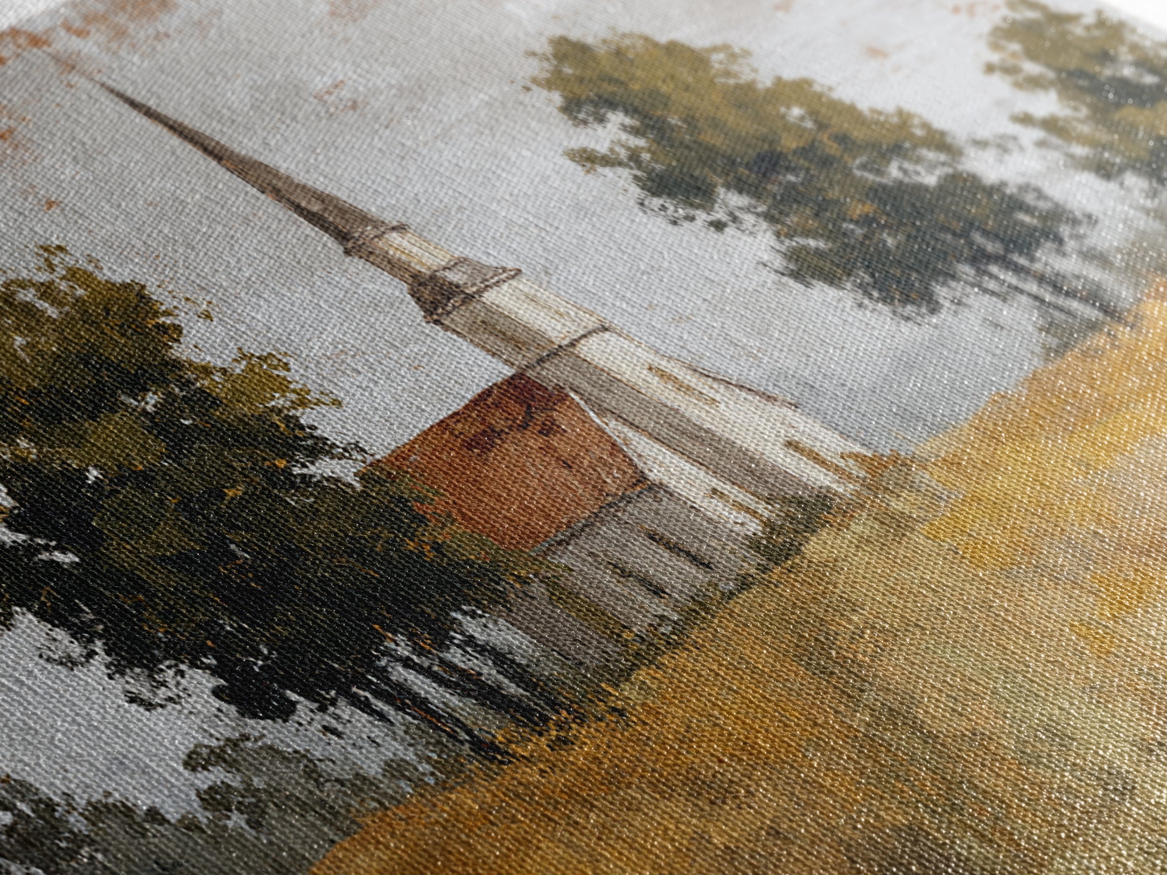 Country Church Steeple Beyond Trees Canvas Print, Country Art, Digital Prints, Farmhouse Decor, Oil Painting, Country, COU-2x1-39
