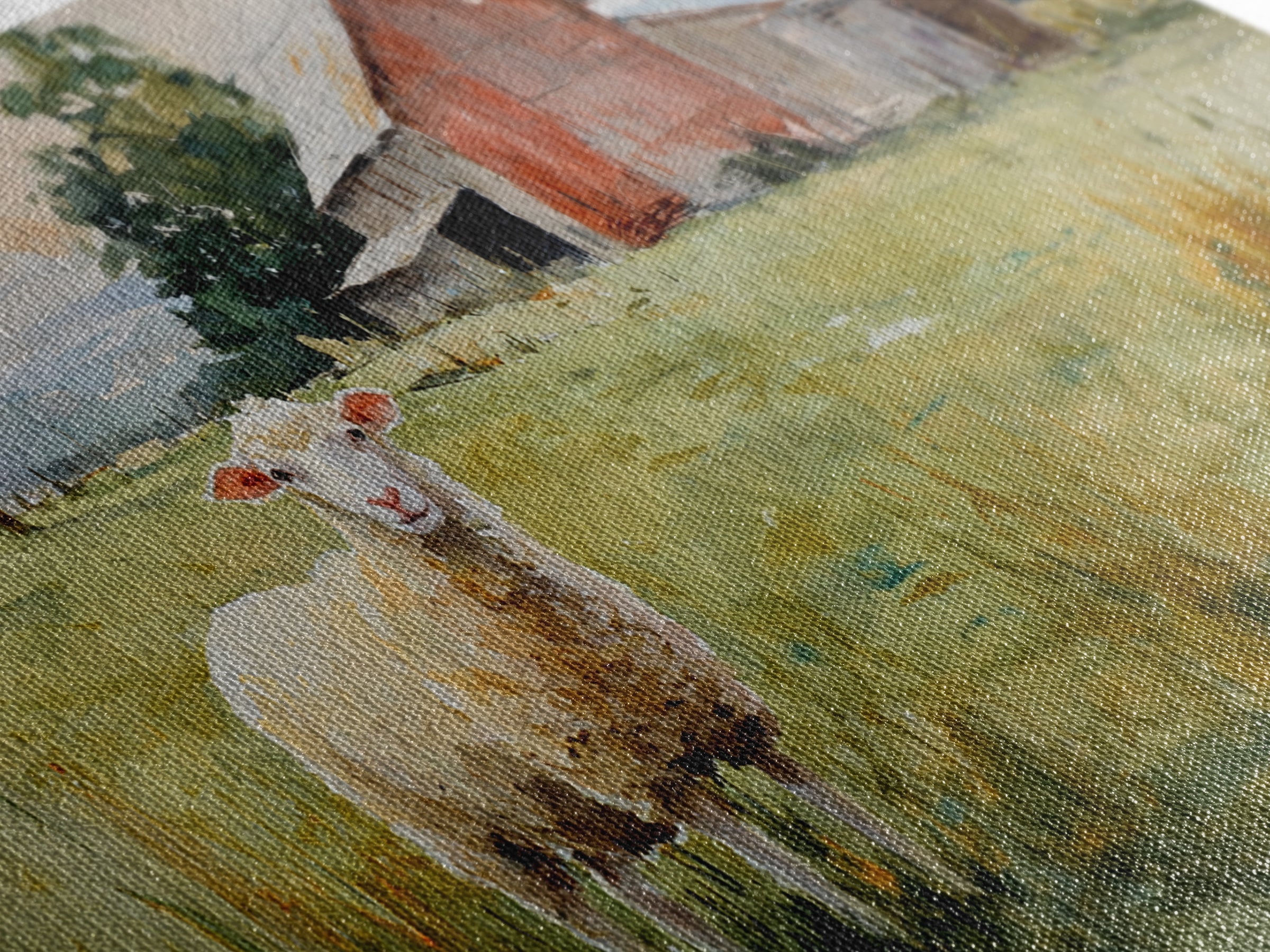 Watercolor Sheep in a Green Pasture Framed Canvas Print, Country Art, Art Prints, Farmhouse Decor, Fine Art, Country, COU-2x1-43