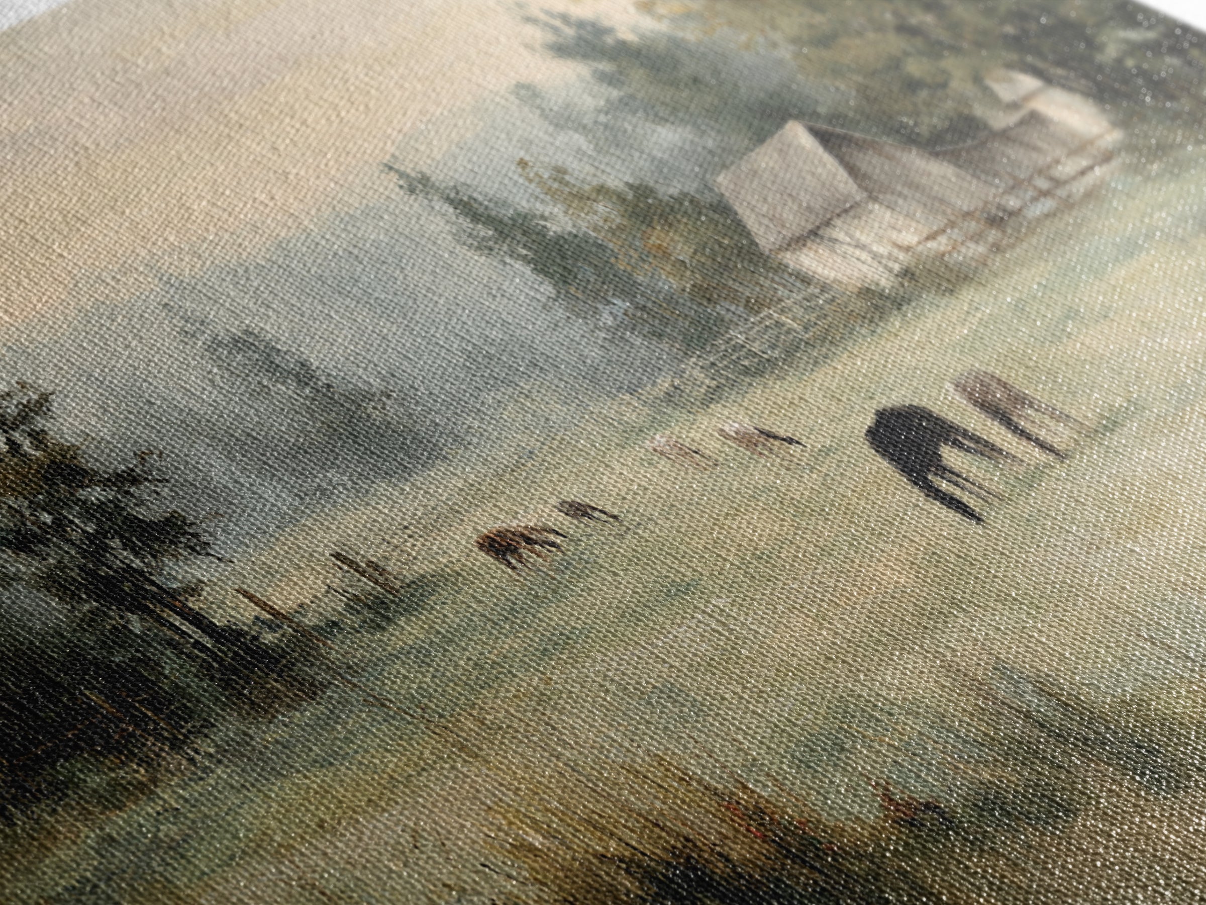 Rolling Pasture with Grazing Horses at Sunrise Framed Canvas Print, Country Art, Art Print, Farmhouse Decor, Fine Art, Country, COU-2x1-45