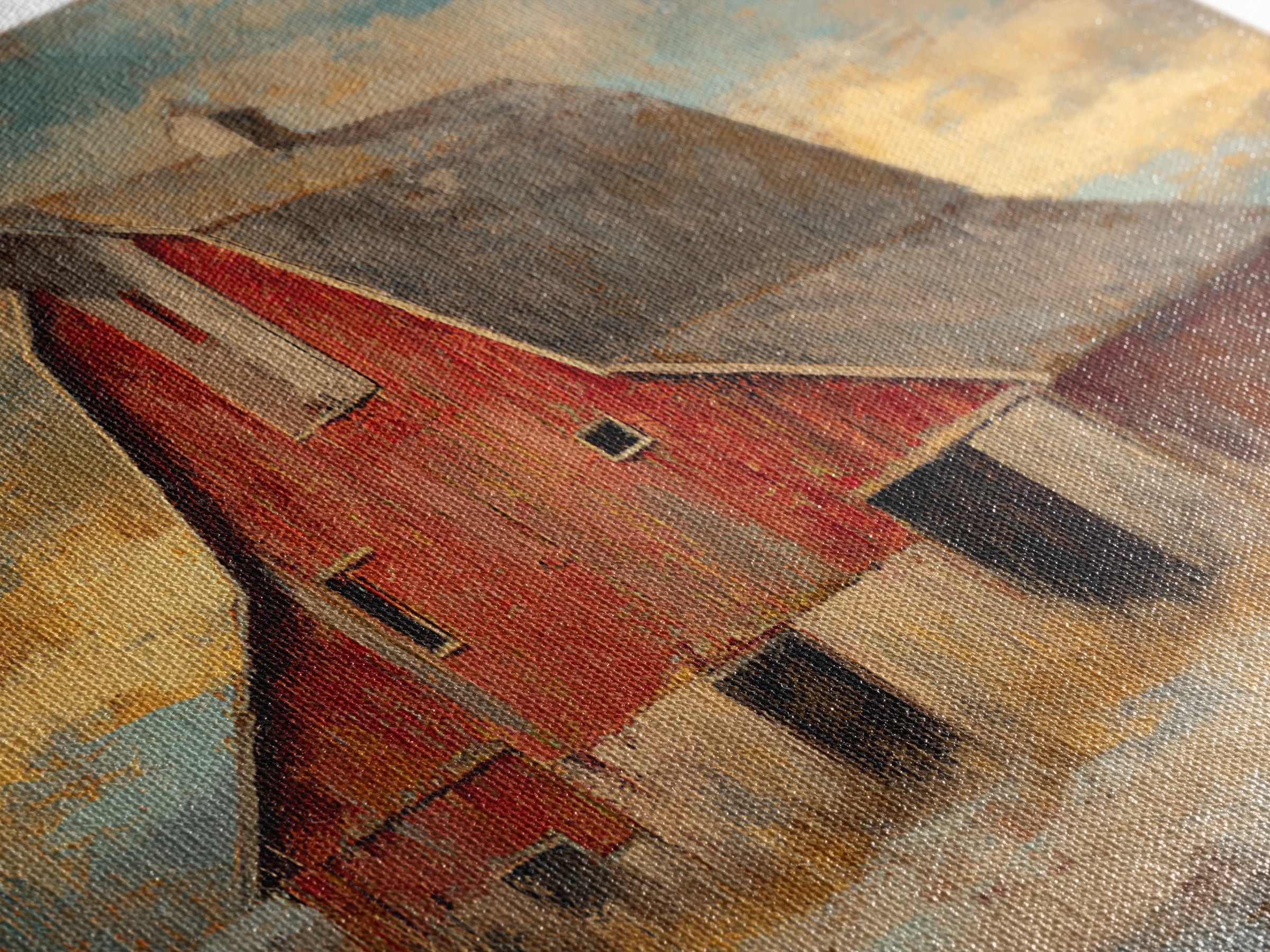 Rustic Barn Silhouette Canvas Print, Country Art, Large Wall Art, Farmhouse Decor, Oil Painting, Country, Eclectic Wall Art, COU-2x1-47