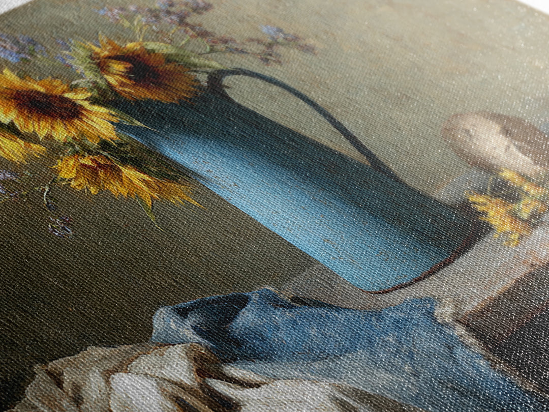 Sunflowers in a Blue Enamel Pitcher Canvas Print, Country Art, Digital Prints, Farmhouse Decor, Watercolor Art, Country, COU-2x1-52