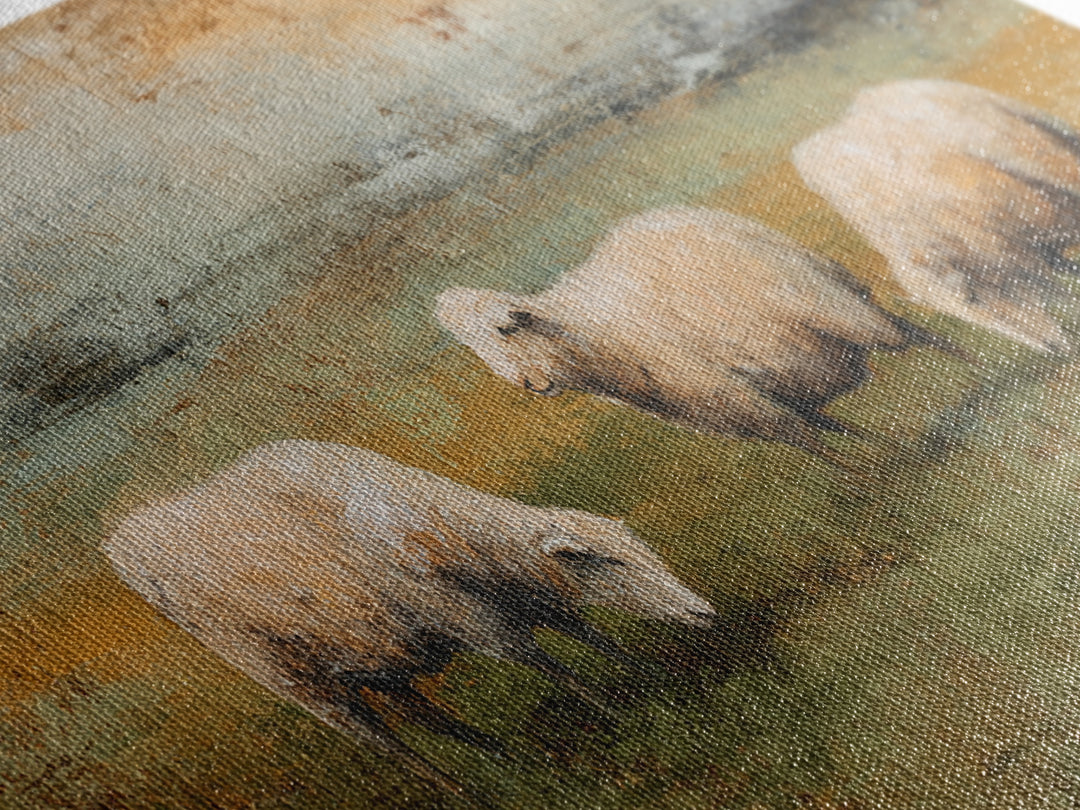 Watercolor Sheep in a Green Pasture Framed Canvas Print, Country Art, Gallery Wall Art, Farmhouse Decor, Fine Art, Country, COU-2x1-67