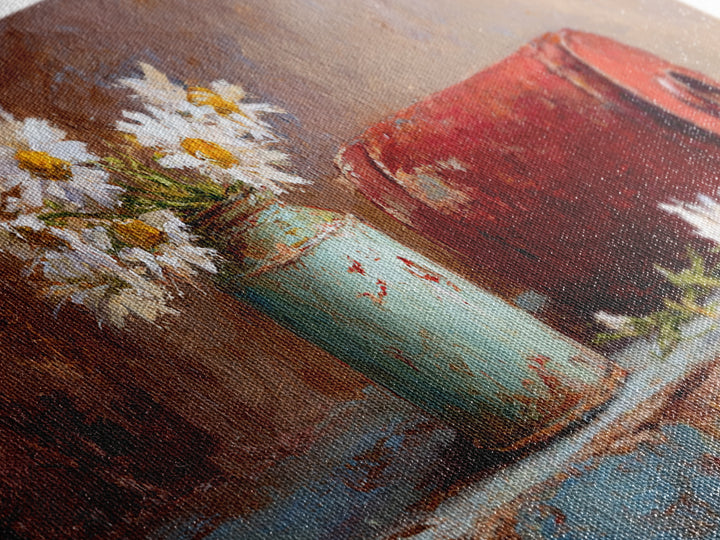 Milk Can and Daisies Rustic Still Life Framed Canvas Print, Country Art, Oil Painting, Farmhouse Decor, Watercolor Art, Country, COU-2x1-81