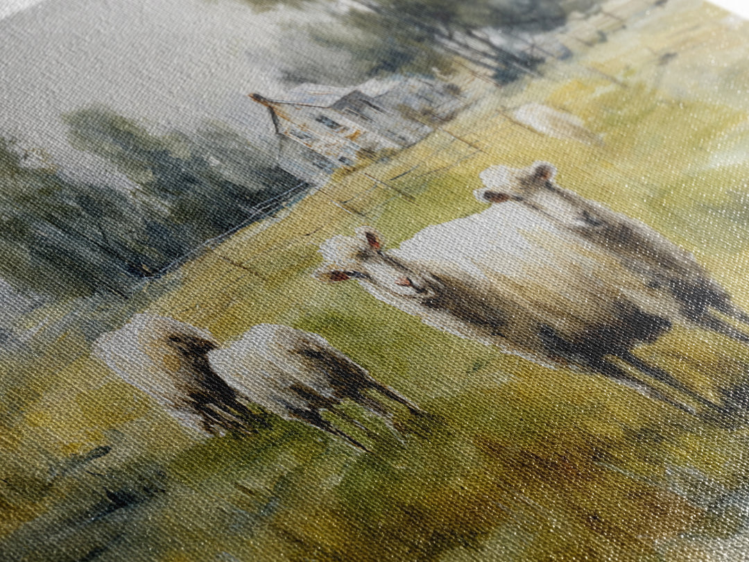 Watercolor Sheep in a Green Pasture Framed Canvas Print, Country Art, Printable Wall Art, Farmhouse Decor, Fine Art, Country, COU-2x1-91