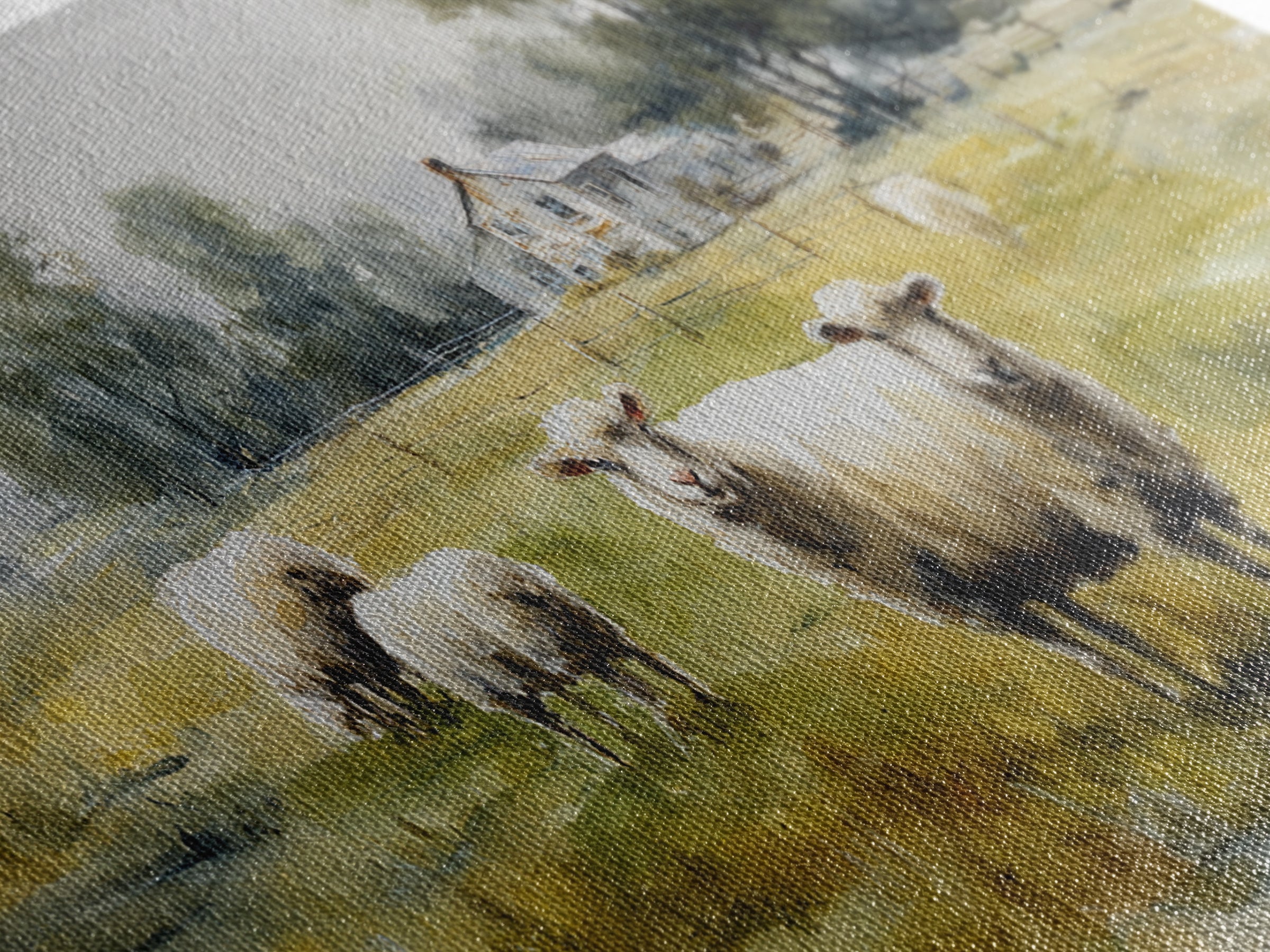 Watercolor Sheep in a Green Pasture Framed Canvas Print, Country Art, Printable Wall Art, Farmhouse Decor, Fine Art, Country, COU-2x1-91